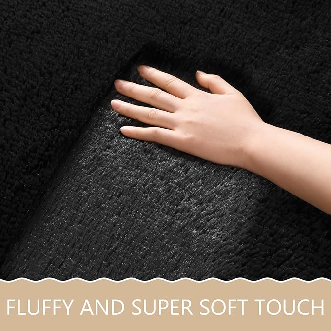 EVOIONOS Black Hexagon Rug, Fluffy Area for Bedroom, 5.2x6 Feet Shag Cute Carpet for Kids Girls Room, Fuzzy Plush Ultra Soft Cozy Non Slip for Indoor Floor, Shaggy Furry Faux Fur