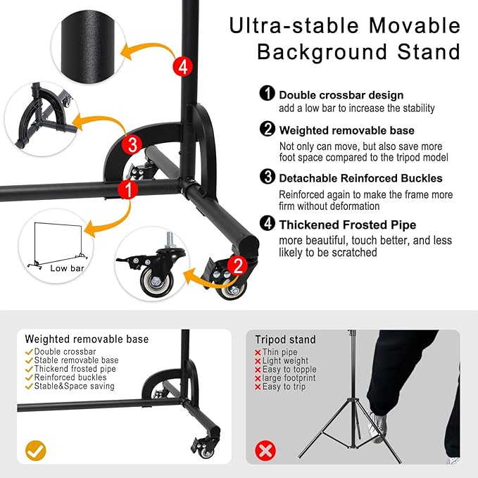 7x10ft Green Screen Backdrop with Stand,Movable Backdrop Stand with Wheels Greenscreen Background for Streaming,Studio Video Recording,Zoom Meeting,Party