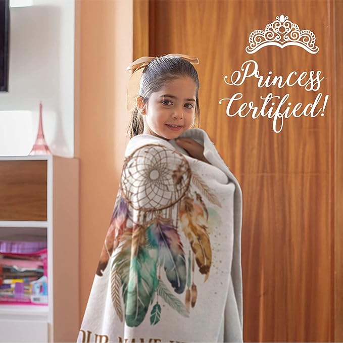 Personalized Dream Catcher Blanket with Colorful Boho Feather Graphic, Cute Custom Name Throw for Kids or Adults, Soft and Plush, Birthday Gift for Women or Men, Big Colorful (Fleece 30x40)