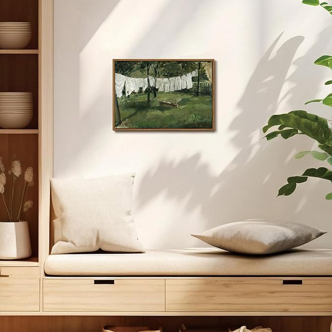 OIQArtOIQ Vintage Landscape Canvas Wall Art Framed Natural Scenery Painting Artwork Prints France Country Wilderness Farmhouse Decor Pictures Kitchen Bedroom Living Room Bathroom