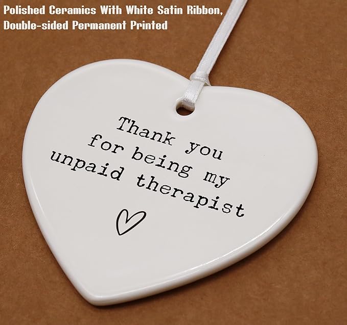 Heart Shaped Christmas Ornament-Friendship Gift for Women Friends Teen Girls Birthday Thank You Present Bestie Appreciation You’re My Unpaid Therapist Keepsake with Gift Box