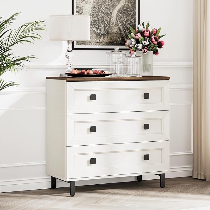 Modern White Dresser for Bedroom with 3 Drawers,Chest of Drawers with Organizer Storage for Bed Room,Livingroom Hallway