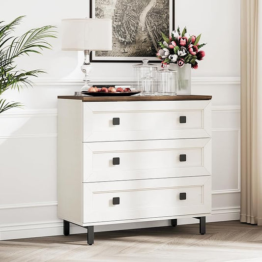 Modern White Dresser for Bedroom with 3 Drawers,Chest of Drawers with Organizer Storage for Bed Room,Livingroom Hallway