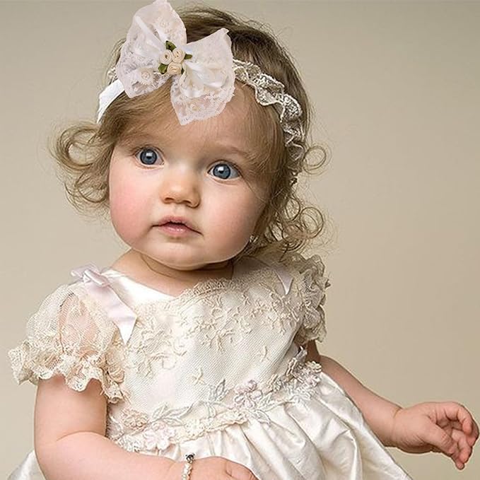 Baby Girl Flower Hair Bows Nylon Headbands, 6PCS Stretchy Soft Floral Hairbands Crown, Handmade Hair Accessories for Newborn Infant Toddler