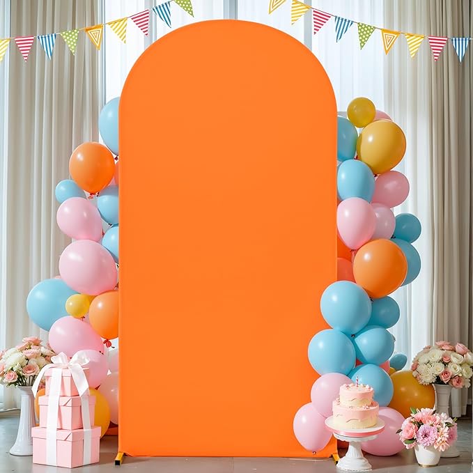6.6FT Orange Arch Backdrop Cover, Spandex Fitted Wedding Arch Stand Covers Round Top Chiara Backdrop Cover for Thanksgiving Birthday Party Ceremony Banquet Decoration