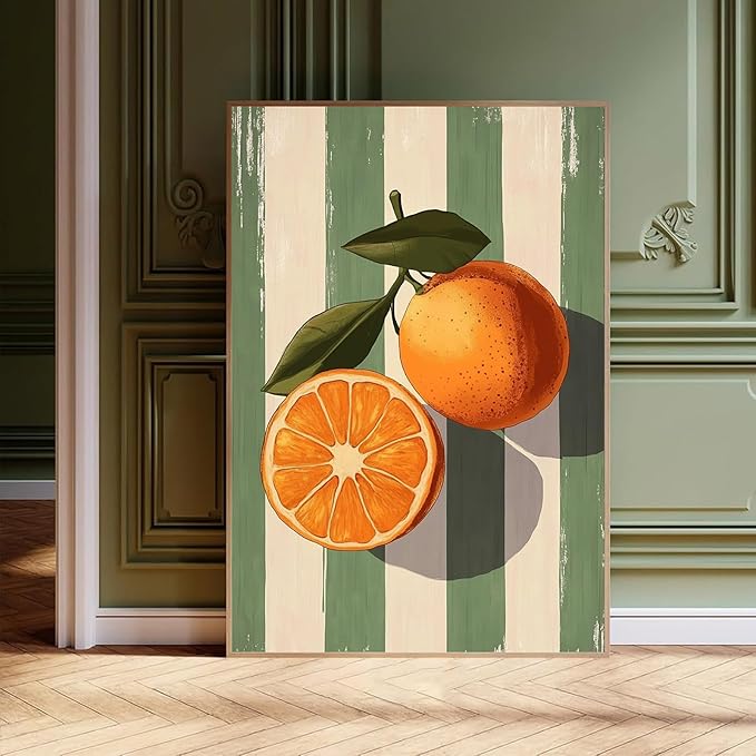 Orange Wall Art Orange Still Life picture Modern Fruit Painting Sage Green Minimalist Fruit Artwork Modern Green Painting Trendy Aesthetic Poster Aesthetic Still Life Poster For Room 16x24in No Frame