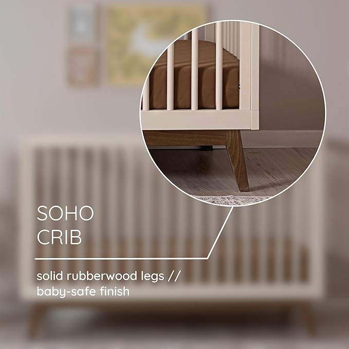 dadada Baby Soho 3 in 1 Convertible Wooden Crib to Toddler Bed - Made in Italy, GREENGUARD Gold Certified, Baby-Safe Finish, Sustainable Beech Wood, Modern Design, 3 Adjustable Heights (Almond Milk)