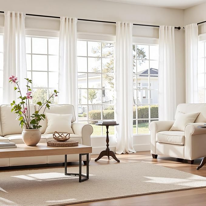jinchan Off White Linen Blend Curtains 96 inch Length 2 Panels for Living Room Bedroom, Cottage Core Style 38 inch Wide Farmhouse Drapes with Rod Pocket Back Tab(38W x 96L, Off White)