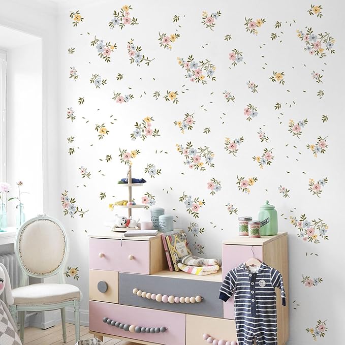 Colorful Small Flower Wall Decals Leaf Wall Stickers Floral Decor for Girls Bedroom Baby Nursery Kids Room Wall Decor