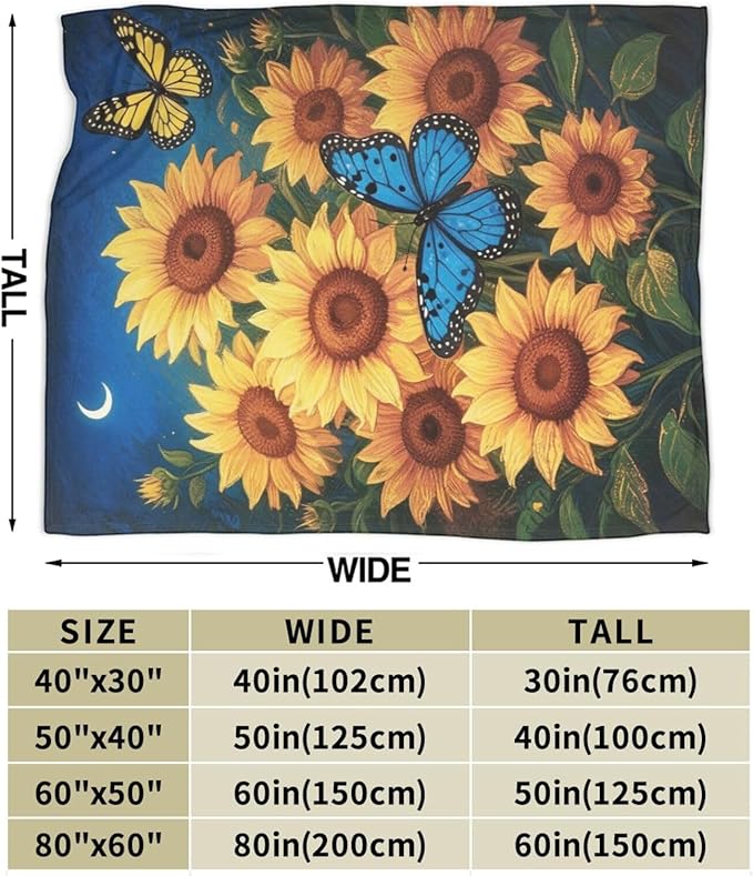 Sunflower Blanket Flower Throw Blanket Soft Cozy Fleece Fuzzy Stuffed Plush Flannel Gifts for Girls Women Boys Kids Adults 50"X60"