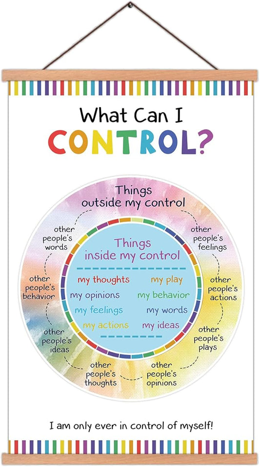 KAIRNE Colorful what can i control wall art Inspirational Quote with Wood Magnetic Hanger Frame(15.7X25 Inch) Calm Zone Poster School Counselor Gifts Motivational Art Print for Classroom, Office