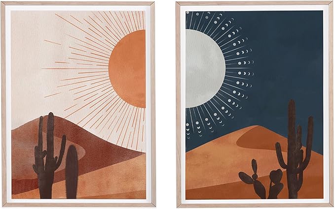 Sun and Moon Cactus Desert Landscape Art Decor Cactus Wall Art Decor - Desert Landscape Art Southwest Western Joshua Tree Pictures Print, Boho Wall Decor 16x24 inch Unframed Home Bedroom Decoration
