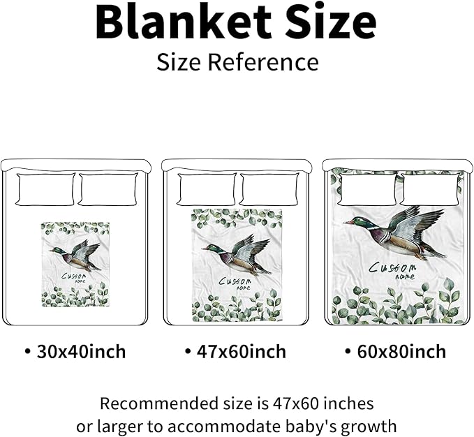 Personalized Baby Blanket with Name – Mallard Pattern Soft Receiving Blanket for Newborn Boys Girls, Custom, Hunting Theme Nursery Decor for Toddlers