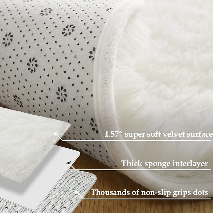 Merelax Soft Modern Indoor Shaggy Area Rug for Bedroom Livingroom Dorm Kids Room Home Decorative, Non-Slip Plush Fluffy Furry Fur Rugs Comfy Nursery Accent Floor Carpet 3x5 Feet, Ivory
