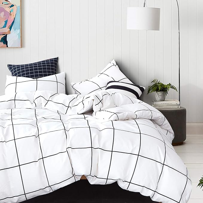 Jumeey Plaid Duvet Cover Queen Black and White Buffalo Plaid Grid Checkered Bed Duvet Cover Full Size