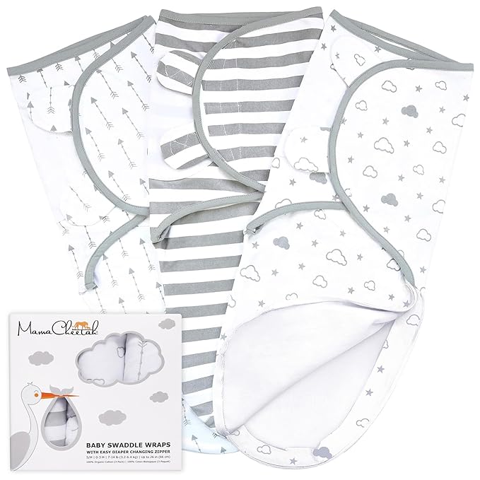 Mama Cheetah Baby Swaddle Blanket with Zipper, Newborn Swaddle Sack, Baby Swaddles Sleep Sack 3-6 Months, Baby Swaddle Wrap for Baby Boy & Baby Girl, 3-Pack