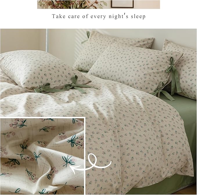 HighBuy Soft Cotton Duvet Cover Full Girl Floral Coquette Bedding Boho Duvet Cover Full with 2 Bowknot Bow Tie Pillowcases,Fresh Garden Floral Comforter Cover Coquette 3 Piece Bedding Set