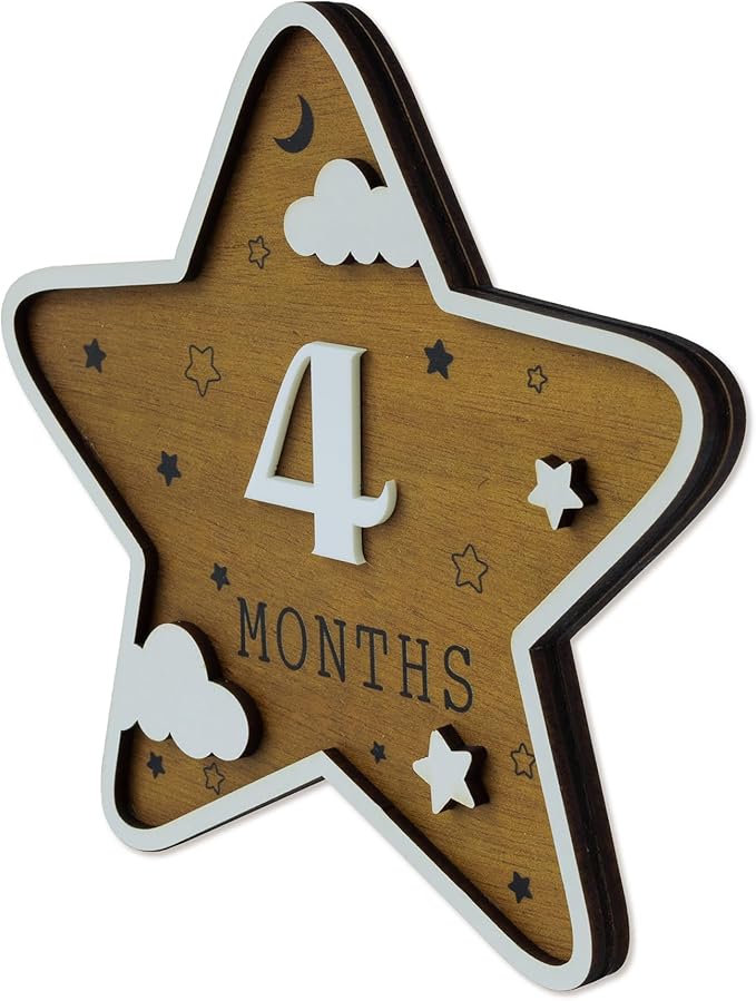 Wooden 3D Baby Monthly Milestone Cards Monthly Milestone Discs Newborn Photography Props Baby Announcement Sign Baby (Star)