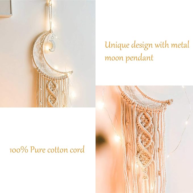 Moon Star Dream Catcher Decor,2pcs Boho Home Moon Star Dreamcatcher,Macrame Wall Hanging Boho Home Decor for Kids Baby Bedroom Decoration for Women Girls Friends Craft