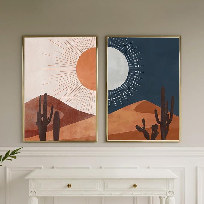 Sun and Moon Cactus Desert Landscape Art Decor Cactus Wall Art Decor - Desert Landscape Art Southwest Western Joshua Tree Pictures Print, Boho Wall Decor 16x24 inch Unframed Home Bedroom Decoration