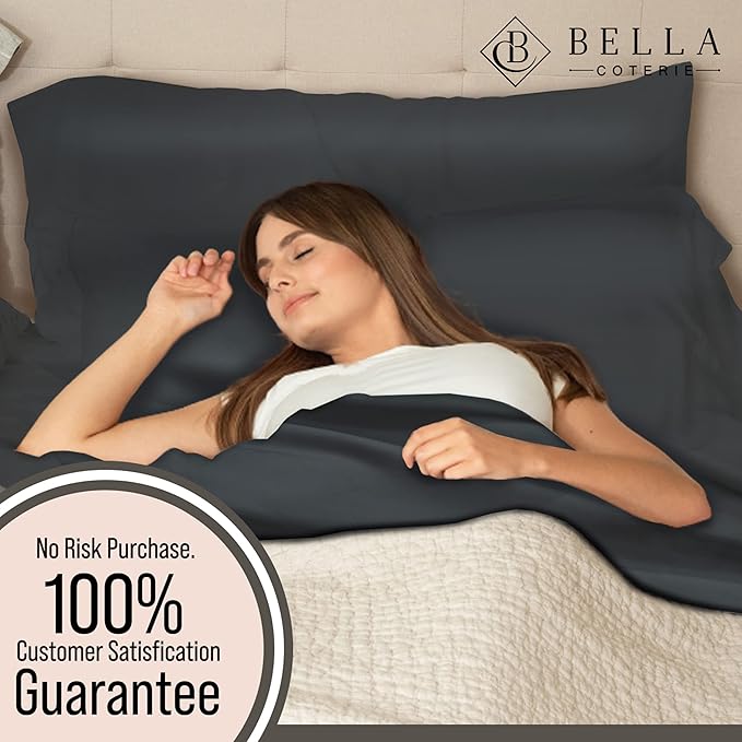 Bella Coterie 6 Piece Luxury Bamboo Viscose California King Size Sheet Set | 100% Organically Grown | Cooling for Hot Sleepers | 18" Deep Pocket | Soft & Hypoallergenic | 4 Pillowcases [Charcoal Grey]