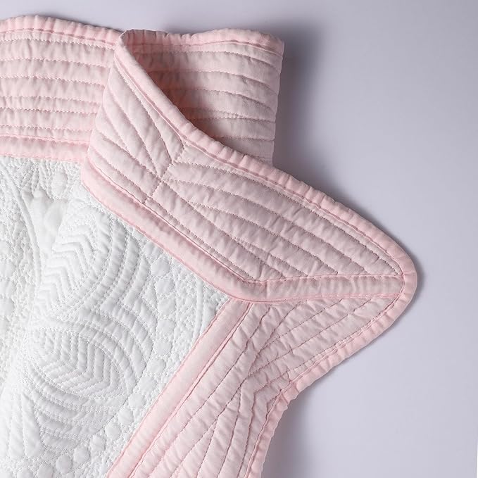PEACELOVER Embossed Neutral Baby Quilt Durable, Lightweight Baby Blankets Four Seasons for Personlized Monogram Cotton Quilted Blanket Toddler Quilt for Boys and Girls 46x36 Inches (White & Pink)