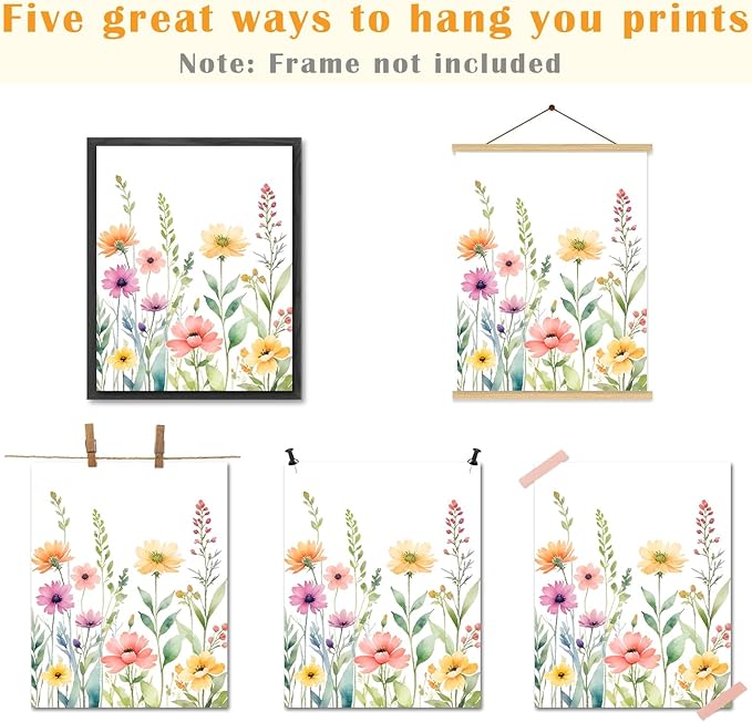 JINYO Watercolor Spring Flower Wall Art Prints Set of 4, Spring Wall Decor, Cottagecore Colorful Wildflower Floral Botanical Wall Decor Posters Pictures for Home Bedroom Living Room, 8x10 Unframed