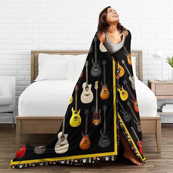 Guitar Blanket for Women Man Musical Instrument Guitar Throw Blanket Soft Cozy Warm Fuzzy Fleece Guitar Bedroom Decor Blanket Gifts for Guitar Lover Guitarist Couch Sofa Bedding 80"X60"