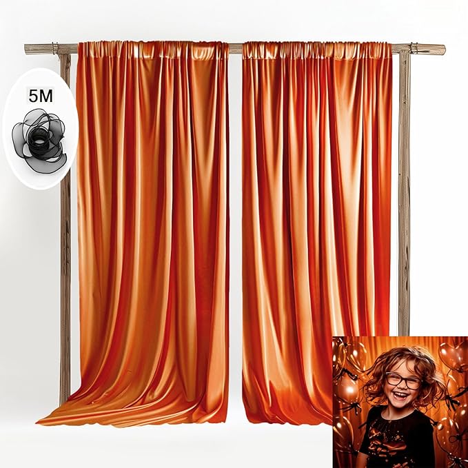 10x10ft Orange Photo Curtains Backdrop Weddings Curtains Orange Wedding Backdrop for Wedding Graduation Birthday Party Photography YUNBSDJ085