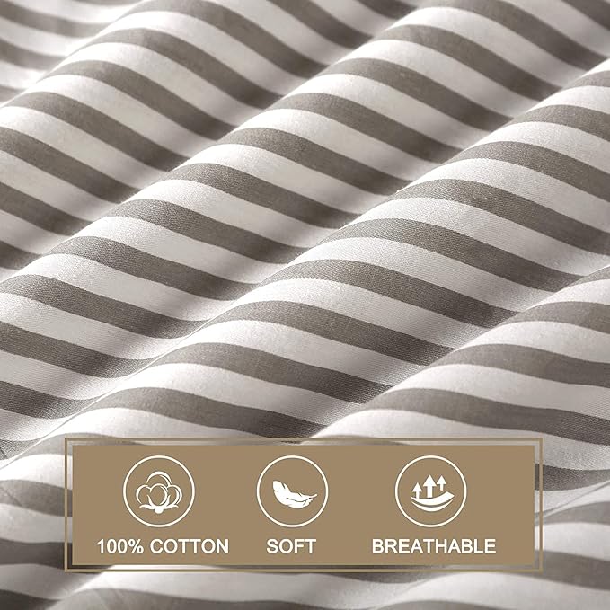 JELLYMONI Duvet Cover, 100% Natural Cotton, Printed Comforter Cover with Zipper Closure and Corner Ties (Super King 116×98 Inch, White Duvet Cover Set with Grey Stripes Pattern, 3 Pieces)