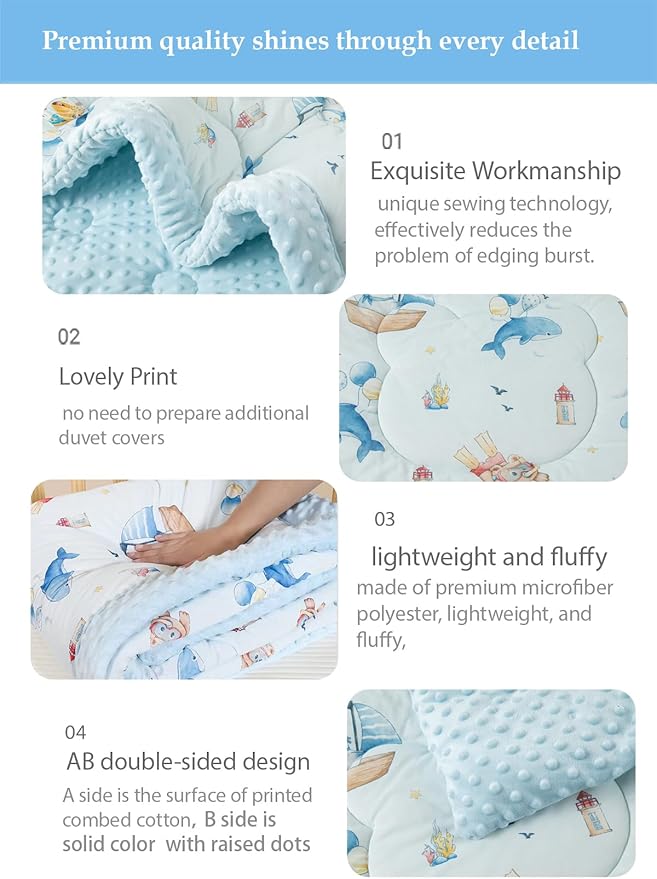 Cuite Pumpkin Baby Toddler Bed Comforter, Down Alternative Toddler Comforter All Season,Quilted Toddler Blanket for Daycare,Baby Crib Quilt for Boys and Girls,(47x 59 Blue)