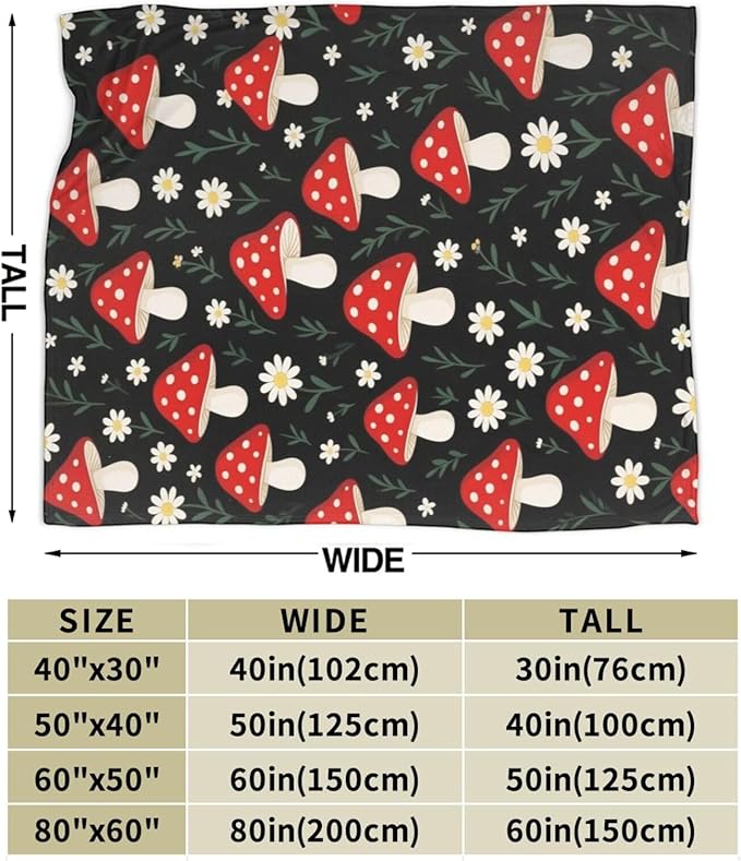 Mushroom Throw Blanket Mushroom Botanical Fleece Soft Cozy Fuzzy Plush Warm Stuff Bedding Toddler Nursery Baby Blanket for Boys Girls Kids Adult Men Women 40"X50"