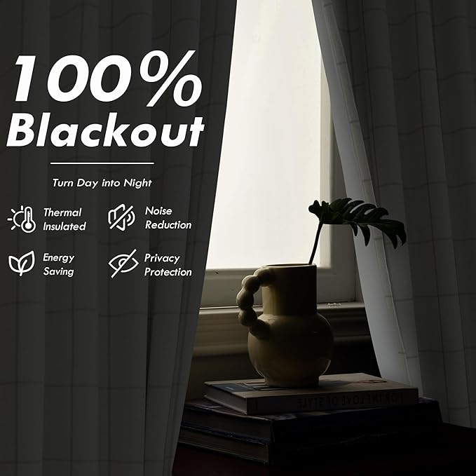 DriftAway 2 Panels 100% Blackout Windowpane Plaid Linen Curtains Double Layer Drapes for Bedroom 90 Inches Long Farmhouse Thermal Insulated 3.25 Inch Rod Pocket Back Tab for Living Room Taupe