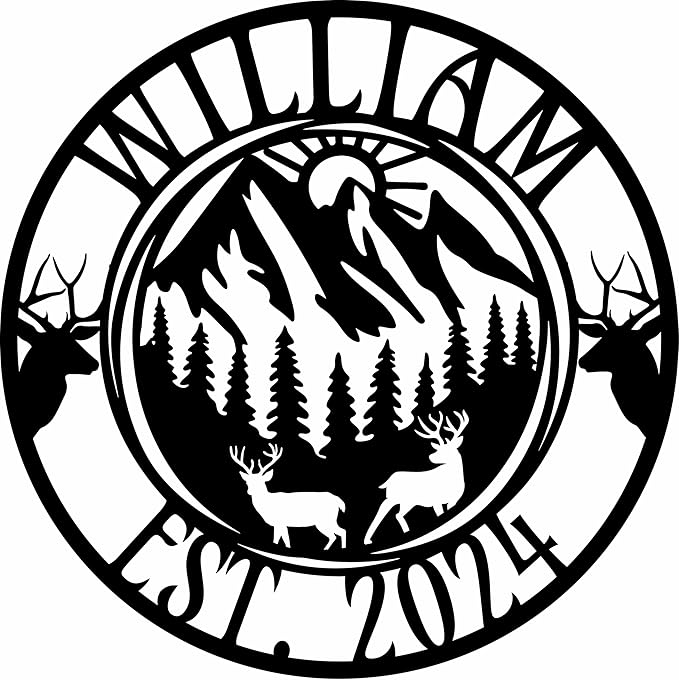 Custom Deer Forest Metal Sign, Personalized Mountain Deer Scene Monogram Sign, Farm & Outdoor Name Sign, Deer Hunting Metal Wall Art, Unique Outdoor Decor