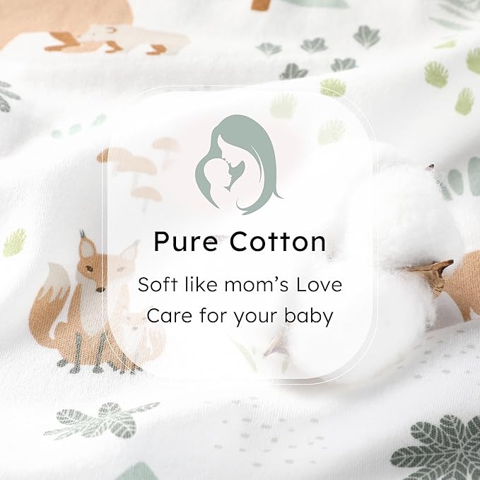 Baby Sleep Sack 6-12 months, 100% Cotton Sleeping Sack for Newborn and Infant, 3 Pack Baby Wearable Blanket, 0.5 Tog Lightweight Double Zipper Sleep Bag Medium Green Forest Bear