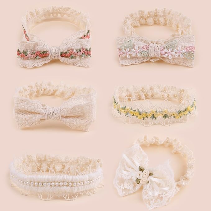 Baby Girl Flower Hair Bows Nylon Headbands, 6PCS Stretchy Soft Floral Hairbands Crown, Handmade Hair Accessories for Newborn Infant Toddler