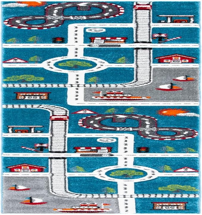 SAFAVIEH Carousel Kids 100 Collection Runner Rug - 6' Runner, Turquoise & Ivory, Transitional Design, Stain Resistant, Ideal for High Traffic Areas in Hallway, Bathroom & Kitchen (CRK192K-26)
