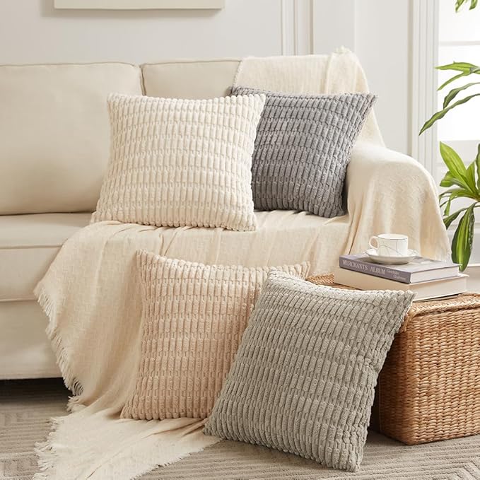 Fancy Homi 2 Packs Sage Green Lumbar Decorative Throw Pillow Covers 14x24 Inch for Living Room Couch Bed Sofa, Rustic Farmhouse Boho Home Decor, Soft Striped Corduroy Rectangle Cushion Case 35x60 cm