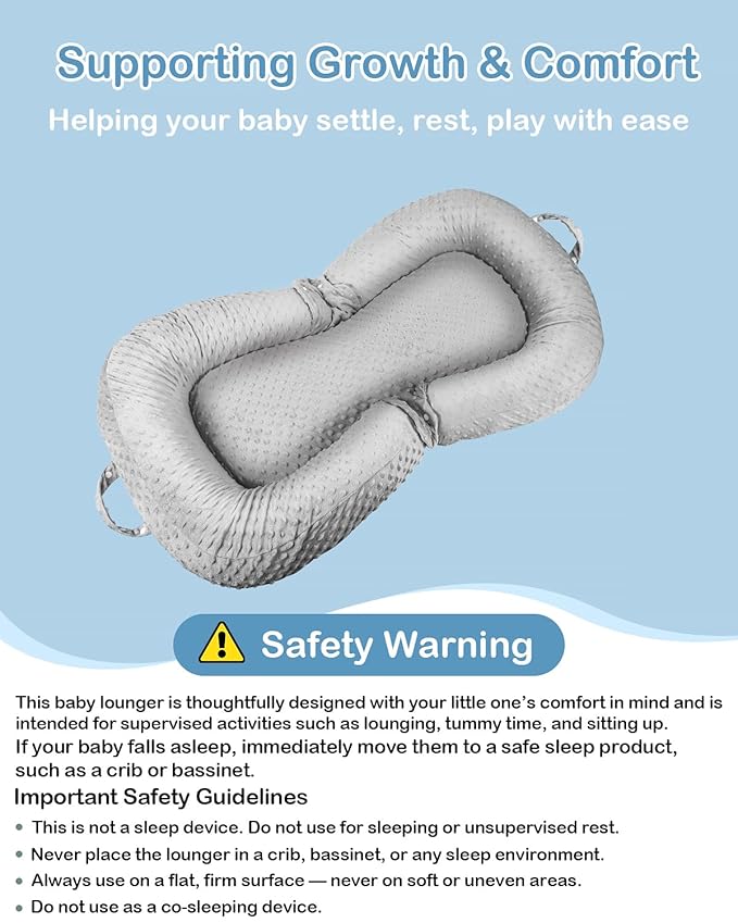 Baby Lounger Pillow : 2-in-1 Infant Lounger for Newborn 0-48 Months, Portable Tummy Time Mat for Home and Travel, Breathable & Soft Baby Seat for Baby, Babies Essentials Gifts