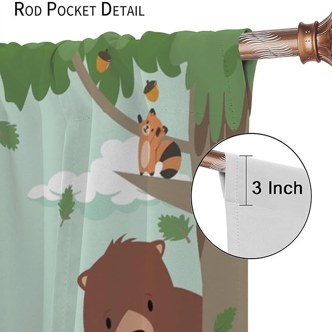 Forest Animals Curtains Colorful Forest Cartoon Cute Fox Bear Giraffe for Kids Boys Girls Nursery Bedroom Living Room Blackout Rod Pocket Decoration Window Drapes 2 Panels W27.5xL63in
