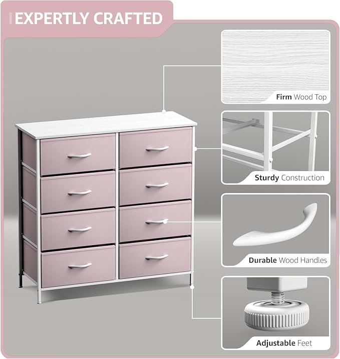 Sorbus Kids Dresser with 8 Drawers - Storage Unit Organizer Chest for Clothes - Bedroom, Kids Room, Nursery, & Closet (Pink, 31.5 x 12 x 32-8 Drawer)