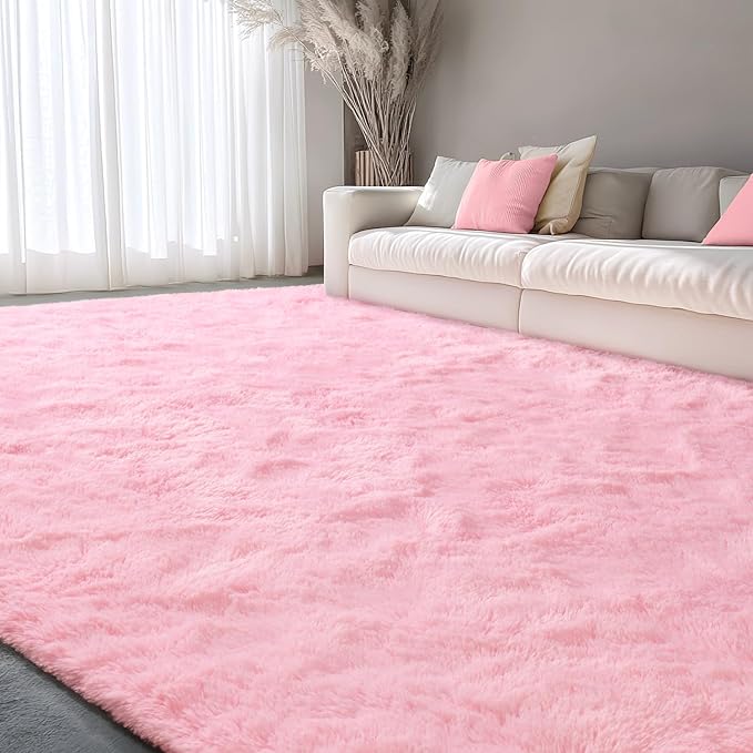 EVOIONOS 5x8 Washable Large Area Rug for Living Room, Fluffy Shag Rug for Bedroom, Ultra Soft Plush Non Slip Carpet for Indoor Floor Bedside Nursery Kids Girls Room Dorm, Home Decor Aesthetic, Pink