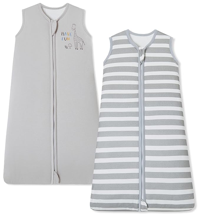 Baby Sleep Sack 18-24 Months 1.5 TOG, 2 Pack Bamboo Baby Wearable Blanket with 2-Way Zipper, Infant Toddler Sleeping Sack for Newborn Boys and Girls, Grey & Stripe