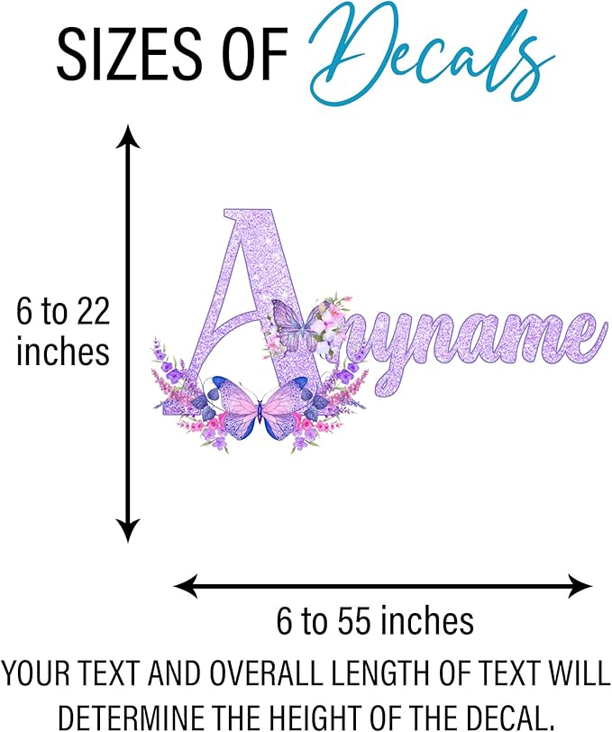 Custom Name Initial Name Alphabet Butterfly Wall Nursery Decal Personalized Flowers Butterfly Cute Large Vinyl Wall Sticker for Home & Room Décor, Removable Walls Art for Kids & Teens Bedroom, Car