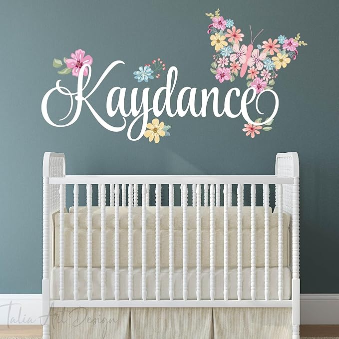 Butterfly Wall Sticker, Custom Name Wall Decals,Peel and Stick Wall Decals for Nursery and Kids Room