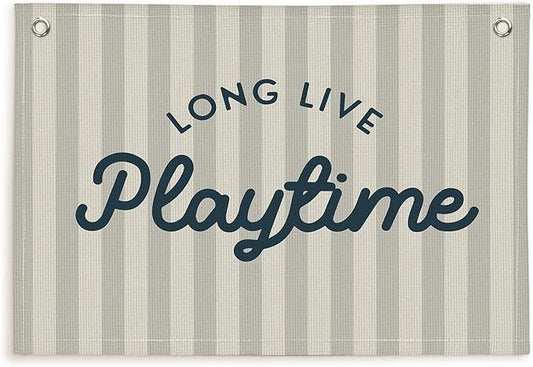 Lacama Playroom Decor, Play Room Wall Decor, Long Live Playtime Linen Banner Wall Hanging, Boho Beige Banner Flag Decor for Nursery Boys Room 30x20 Inch