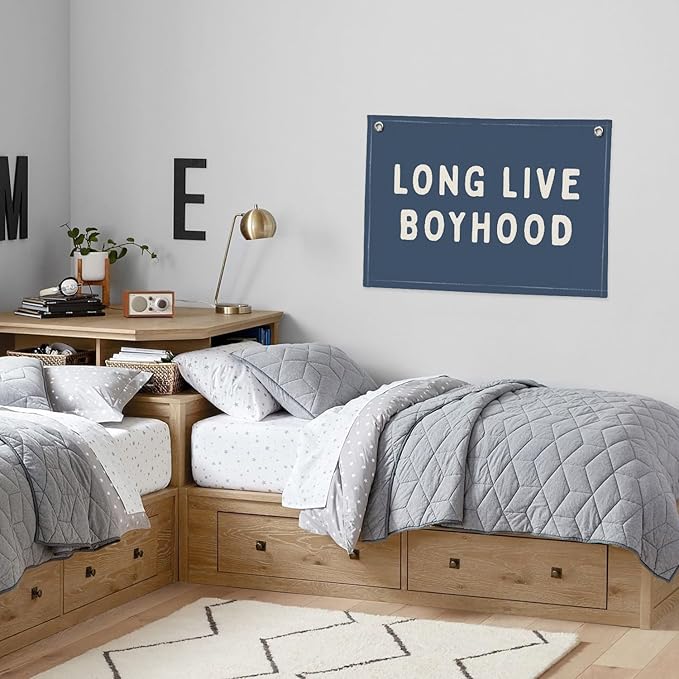 Long Live Boyhood Banner, Canvas Wall Hanging Banner Flag for Nursery Playroom, Toddler Boys Kids Room Decor (Navy Blue)