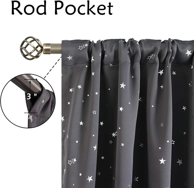 BGment Kids Blackout Curtains for Bedroom, Rod Pocket Room Darkening Curtains Decoration Thermal Insulation Window Drapes for Nursery, Children Room, 2 Panels, Each 52 x 63 Inch, Grey