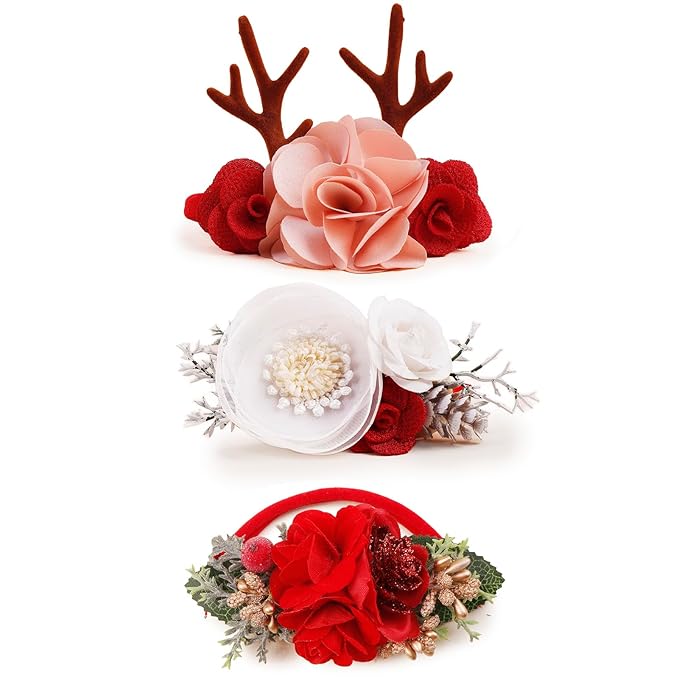 Baby Girl Floral Headband Nylon Flower Crown Elastic Hairband 3pcs Hair Accessories Gift for Girls (shengdan-1)