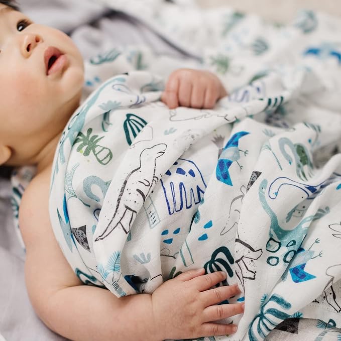 Loulou Lollipop Soft Baby Swaddle Blanket Muslin Wrap Receiving Blanket for Newborn to Toddler Girl and Boy, Large 47” by 47” - Dinosaurs